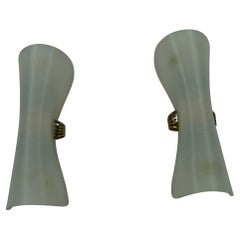 Pair of Mid-Century Brass and Plexi Glass Wall Lamps, Italy, 1960s
