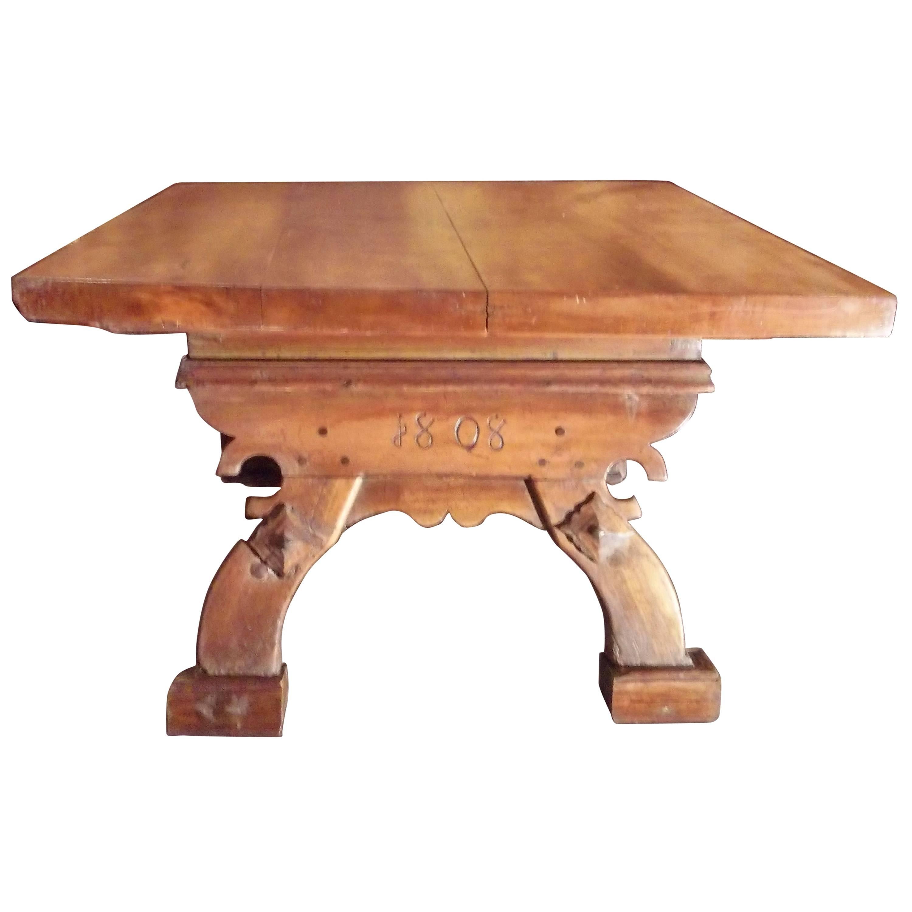 Country or Provincial French Farmhouse or Butcher Table with Date 1808