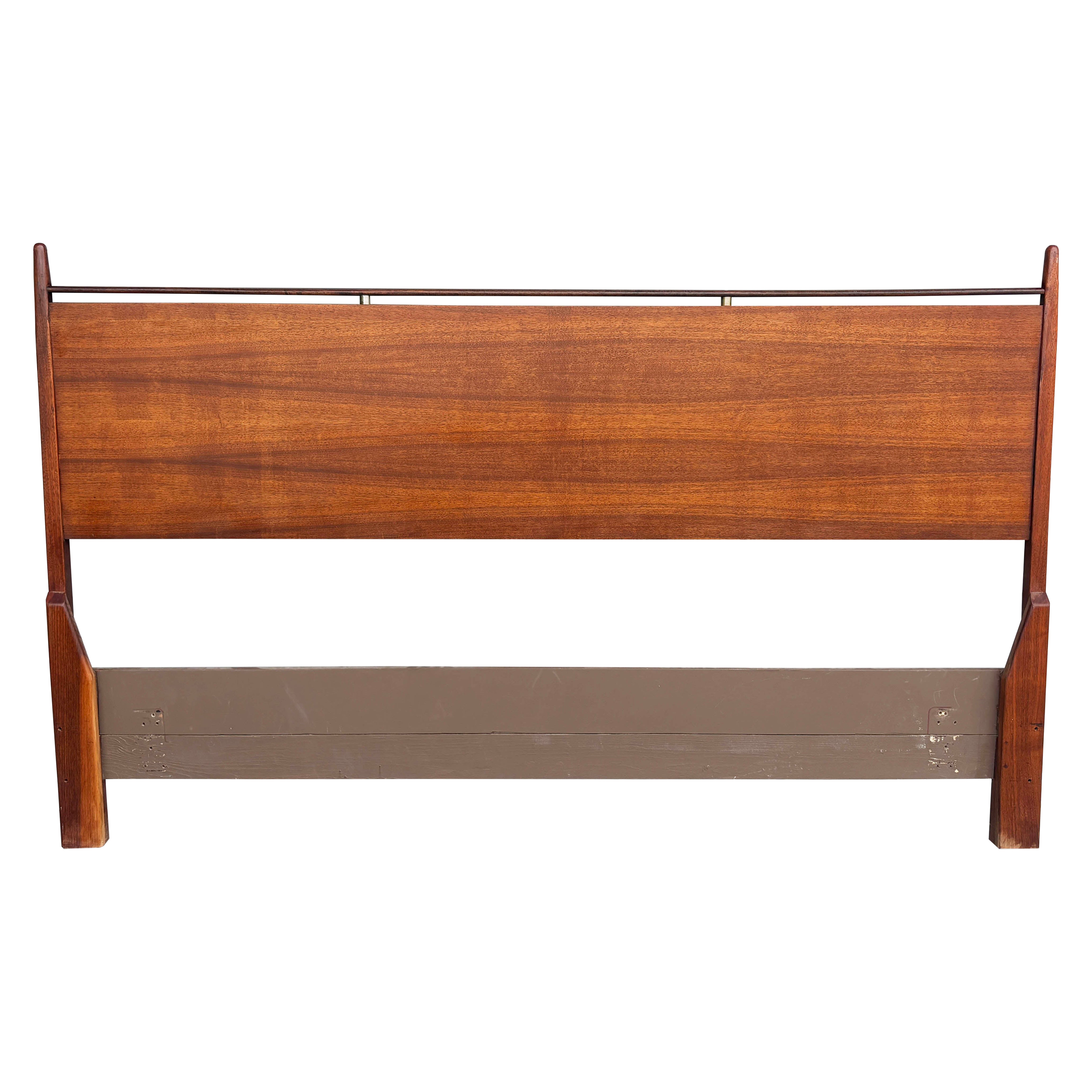 1960s Mid Century Walnut and Chrome Cali King Headboard For Sale