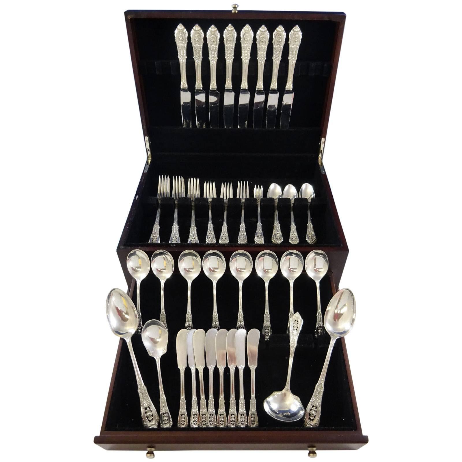 Rose Point by Wallace Sterling Silver Flatware Set of 8 Service 60 Pcs Dinner
