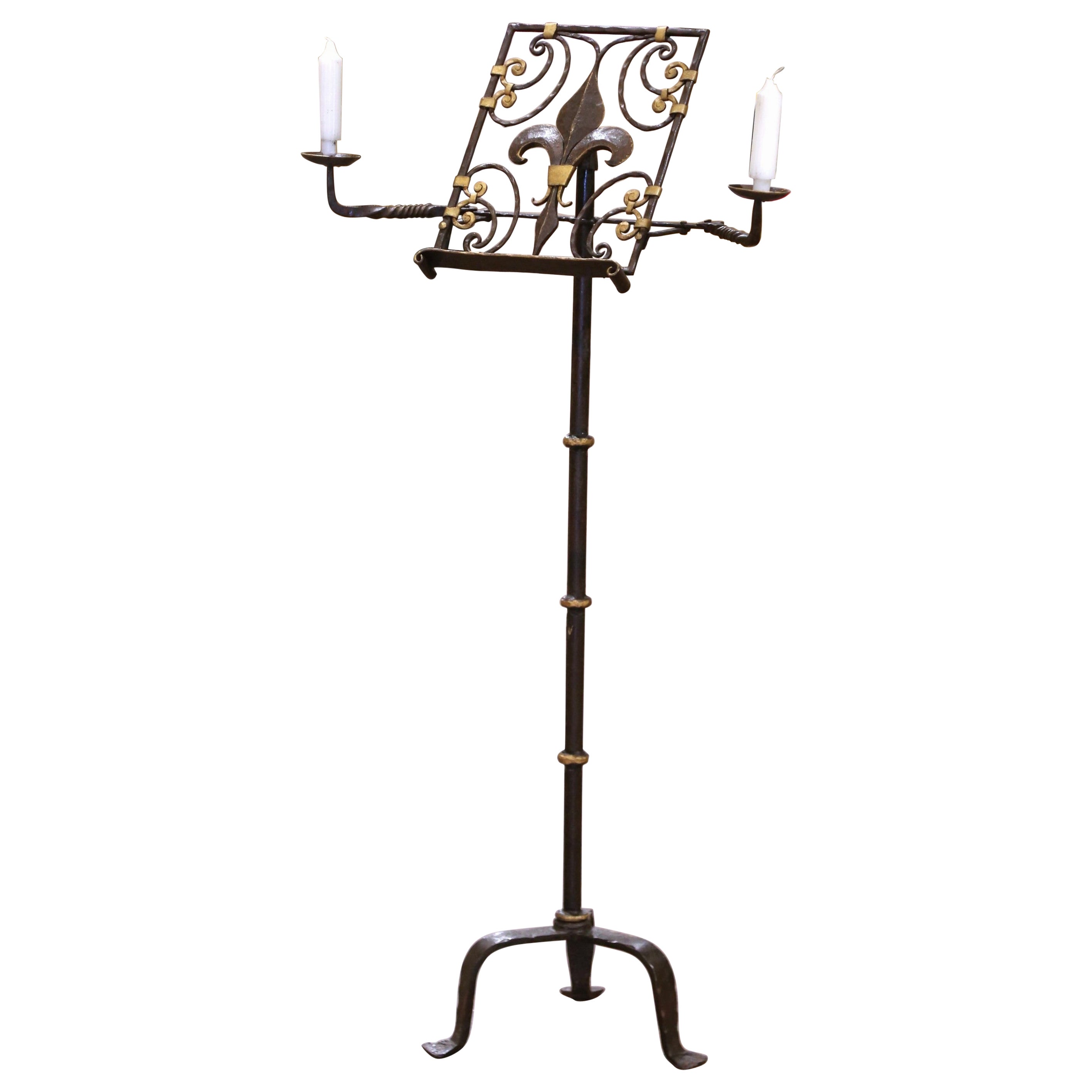 19th Century French Forged Iron Music Stand Lectern with Fleur-de-Lys Decor