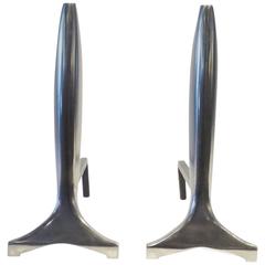 Pair of American Modernist Polished Aluminum Andirons C. 1940s
