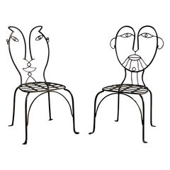 Vintage Man and Woman Pop Art Chairs Heavy Iron Bronze Finish 1980's Whimsical