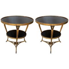 Pair of French Bronze & Marble Top Rams Head Louis XVI Style Gueridon Tables