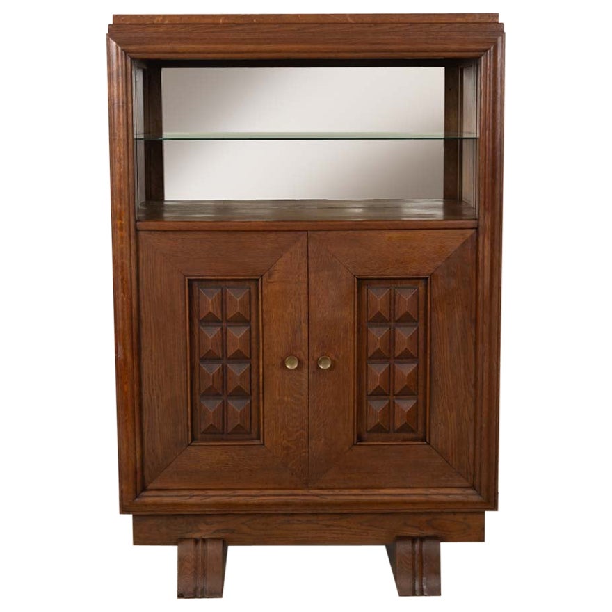 French Carved Wood Bar Cabinet by Charles Dudouyt