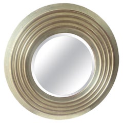 Vintage Large Heavy Fluted Design White Gold Patina Finish Round Wall Mirror
