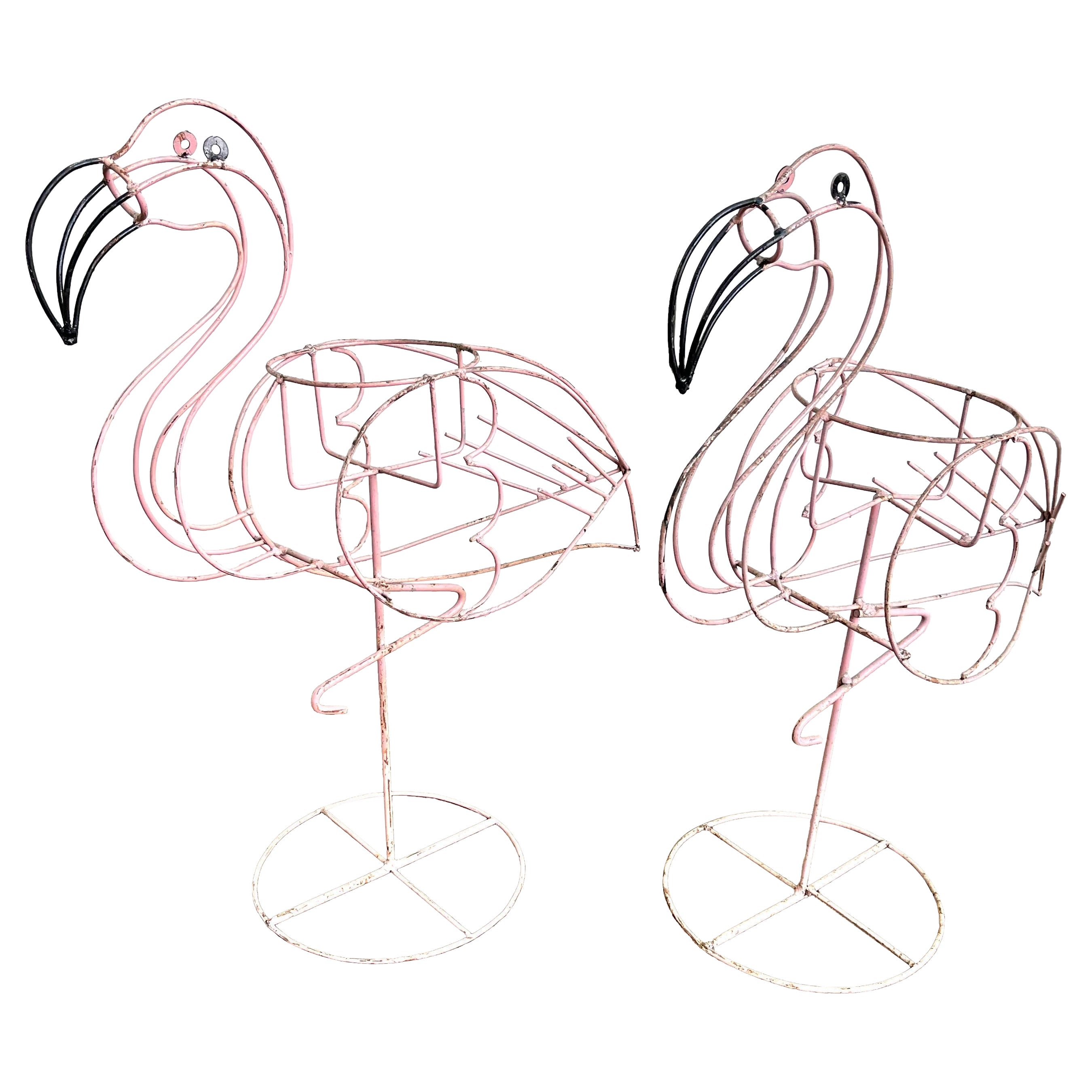 Vintage Metal Pink Flamingo Plant Stands Set of 2