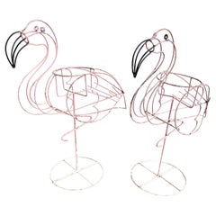 Vintage Metal Pink Flamingo Plant Stands Set of 2