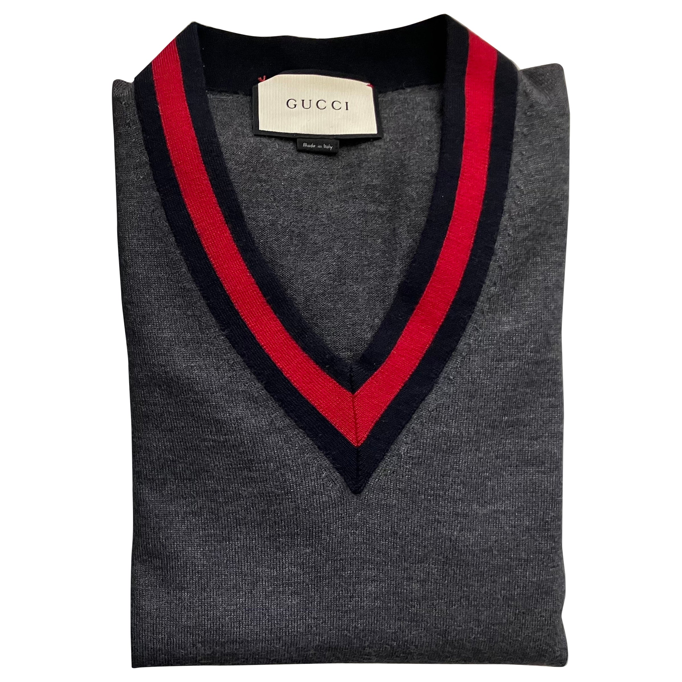 Gucci Pullover mit V-Ausschnitt aus grauer Wolle im Angebot