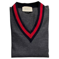 Gucci Grey Wool V-Neck Sweater