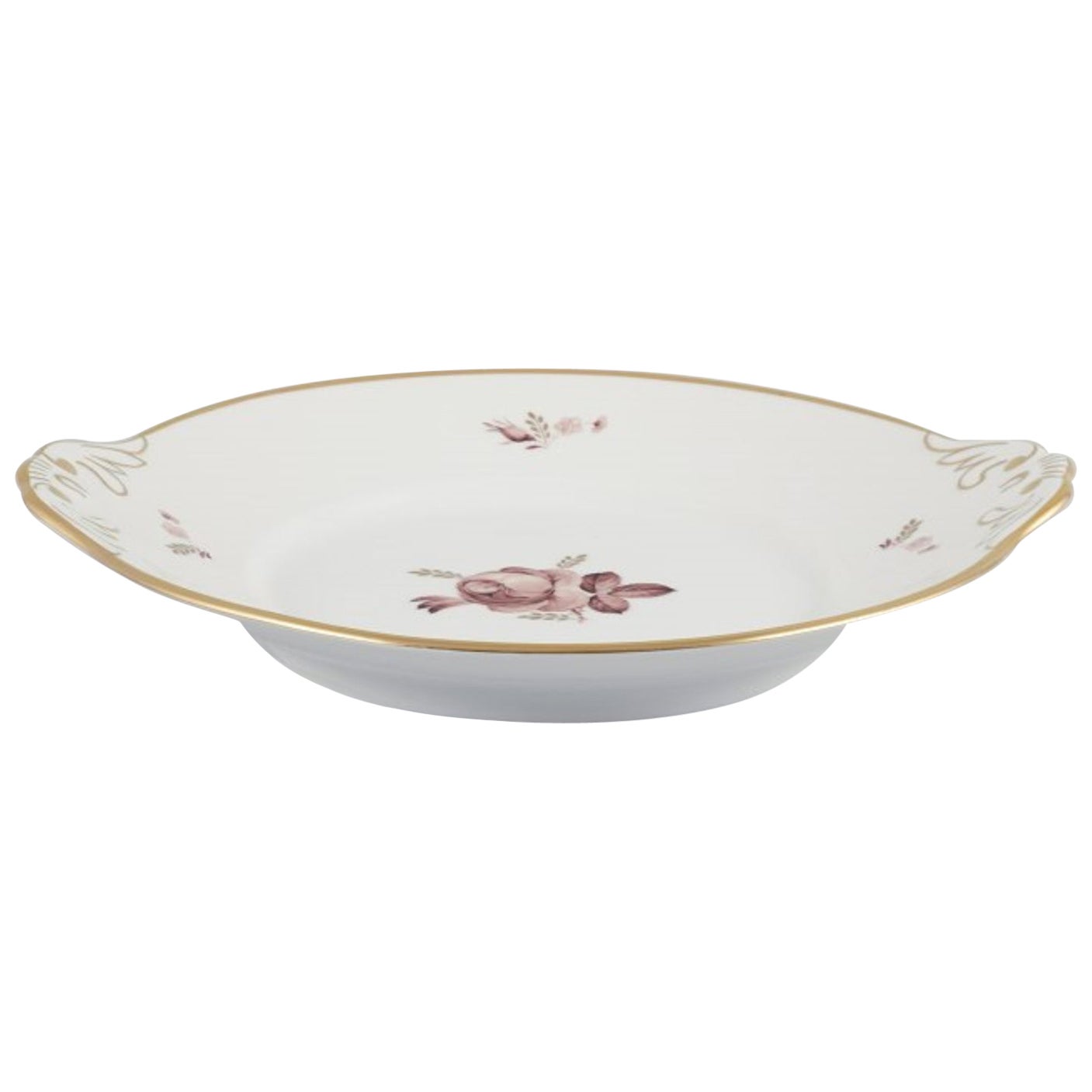 Royal Copenhagen, oval Brown Rose cake dish in porcelain.