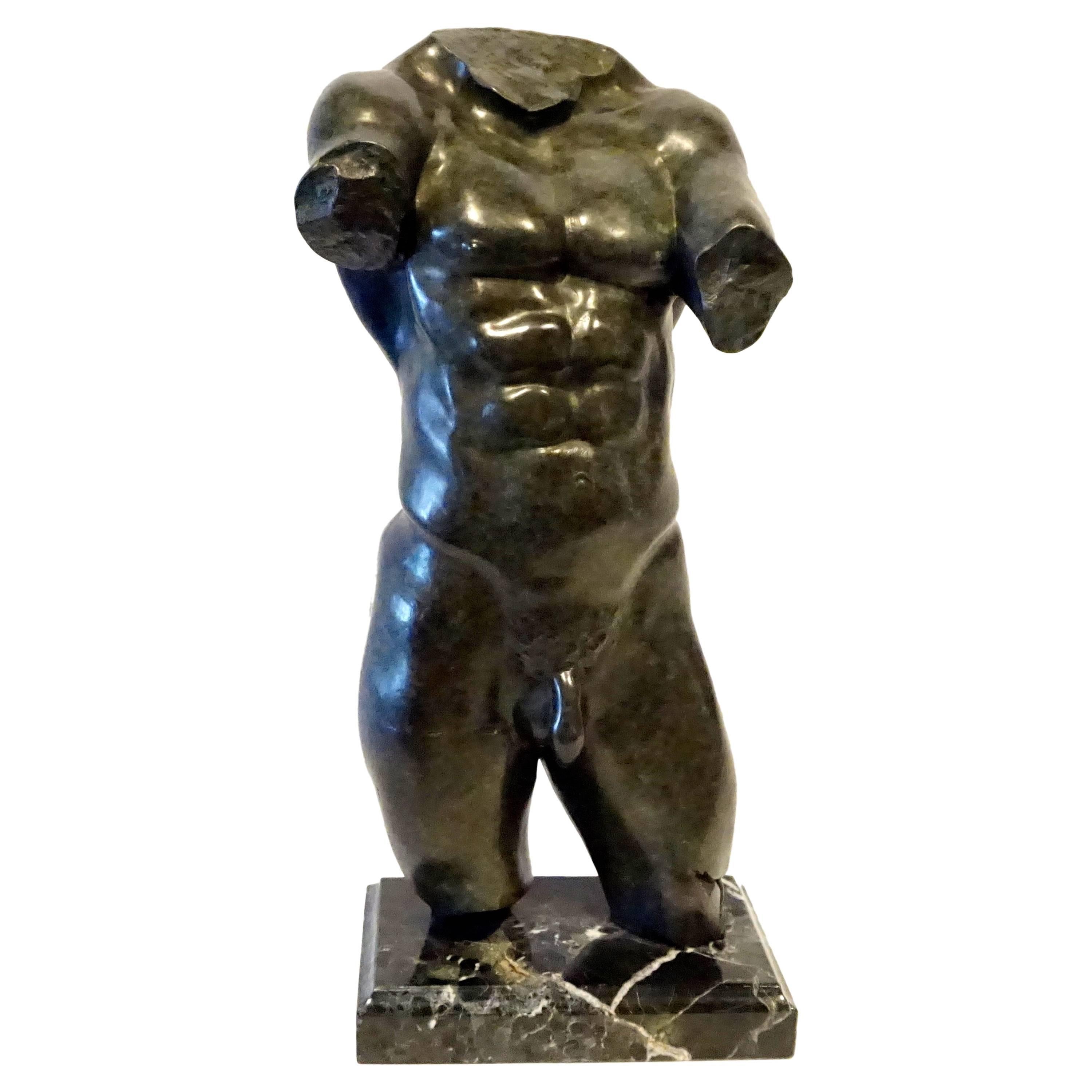 "Torso of Hercules", a 2008 Bronze on Marble Base by American Artist David Henry For Sale