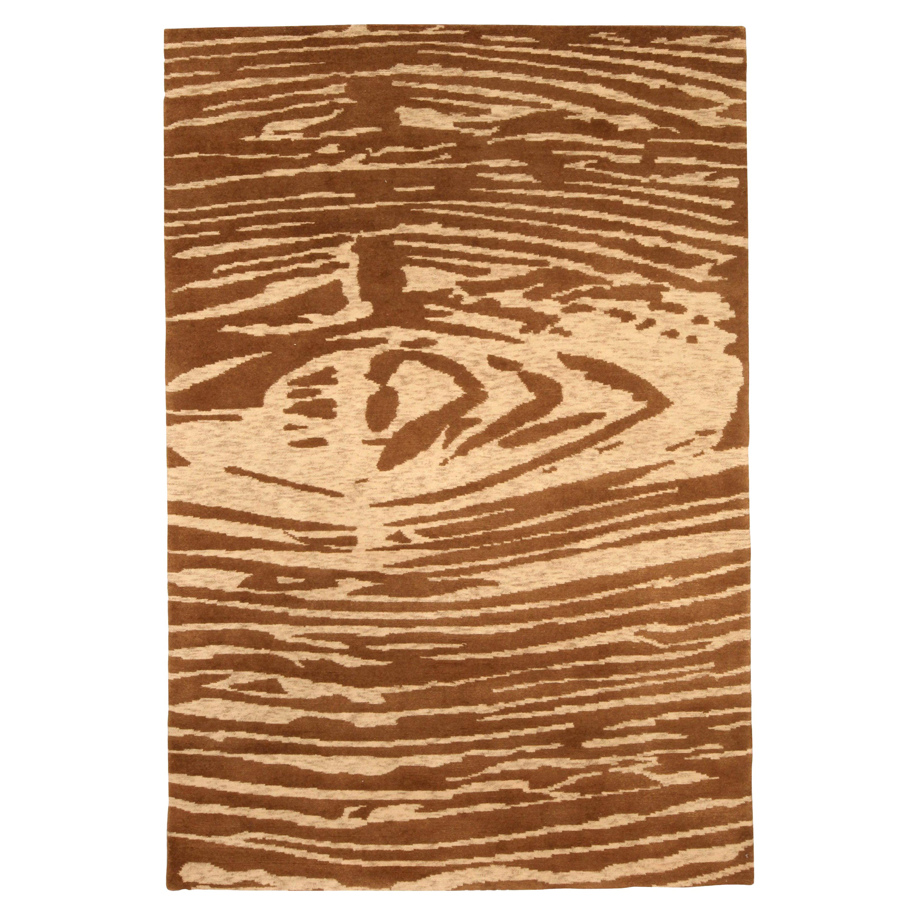Modern Abstract Whirl Brown Handmade Wool Rug by Doris Leslie Blau