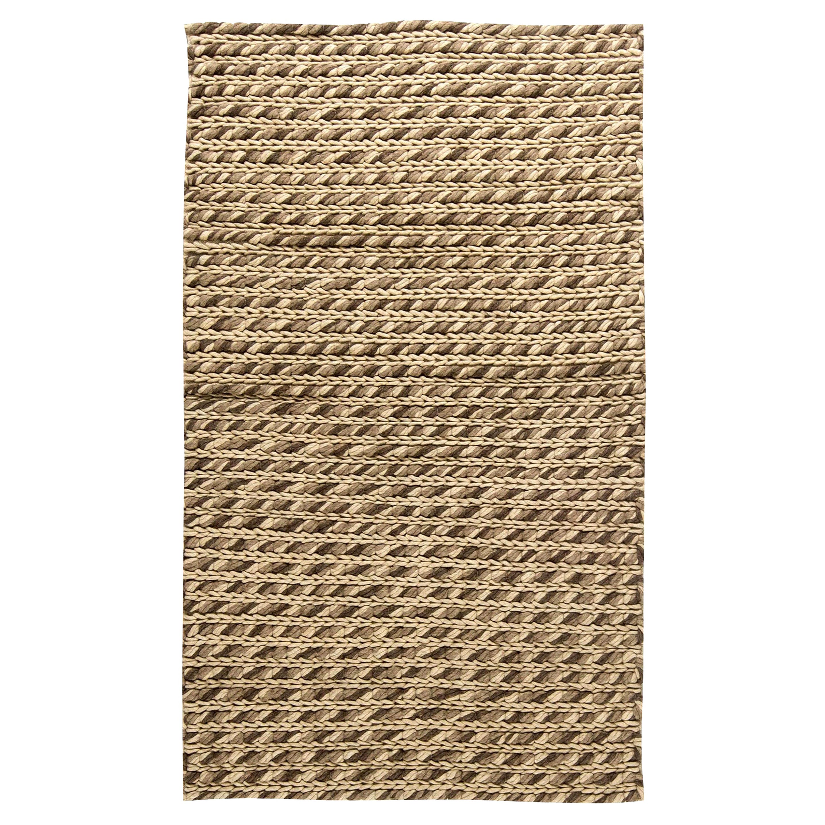 Modern Striped Beige Sylvan Handmade Wool Rug by Doris Leslie Blau en vente