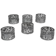 Set of Six Chinese Export Silver Napkin Rings with Exotic Bamboo