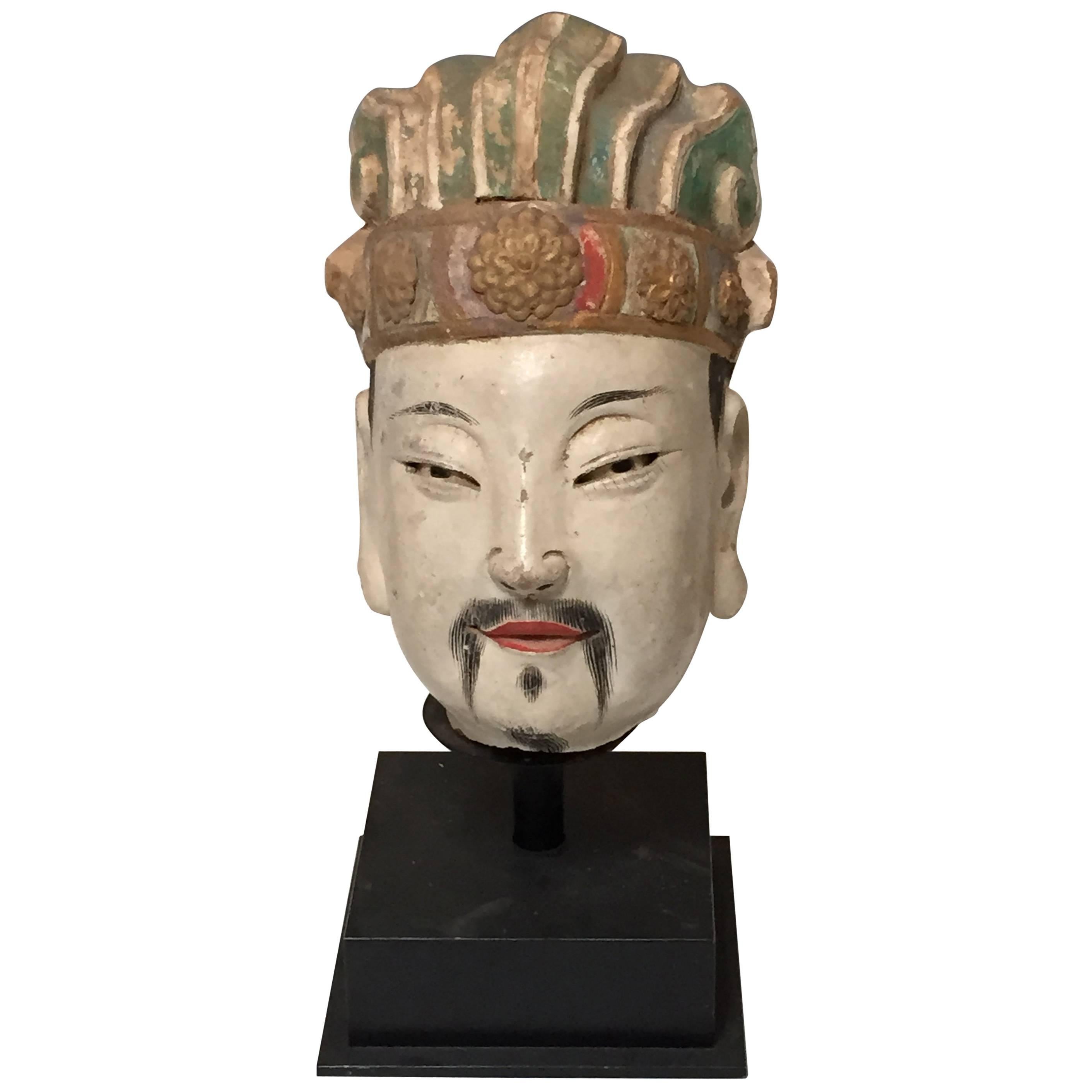 15th Century Ming Dynasty Stucco Head of an Official For Sale