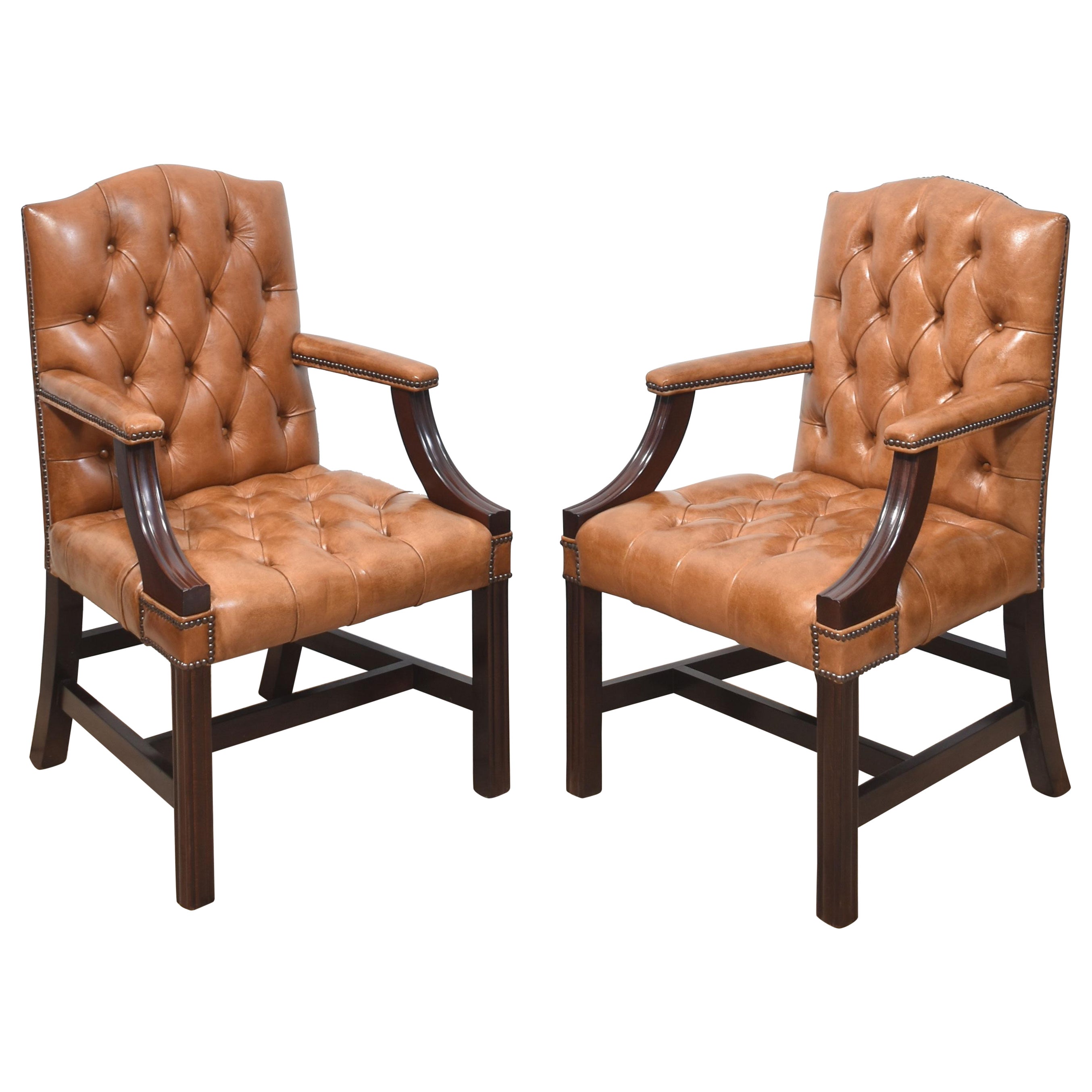 Georgian style leather Gainsborough library chairs