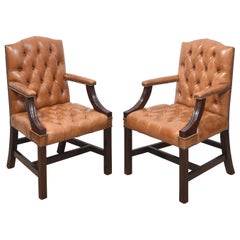 Georgian style leather Gainsborough library chairs