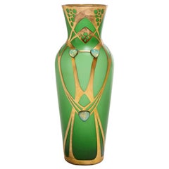 Austrian Art Nouveau Jugendstil Gilt Metal Mounted Green Glass Vase