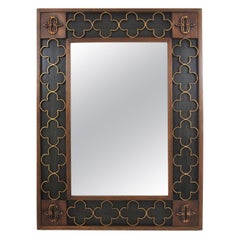 Spanish Colonial Rectangular Mirror with Gilt Iron Rosettes Frame, 1950s