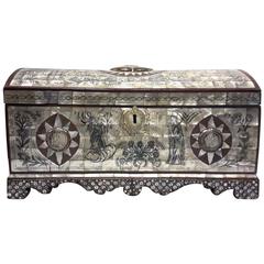 Antique Rare Mother-of-Pearl Decorated Reliquary Coffer, Jerusalem, 18th Century