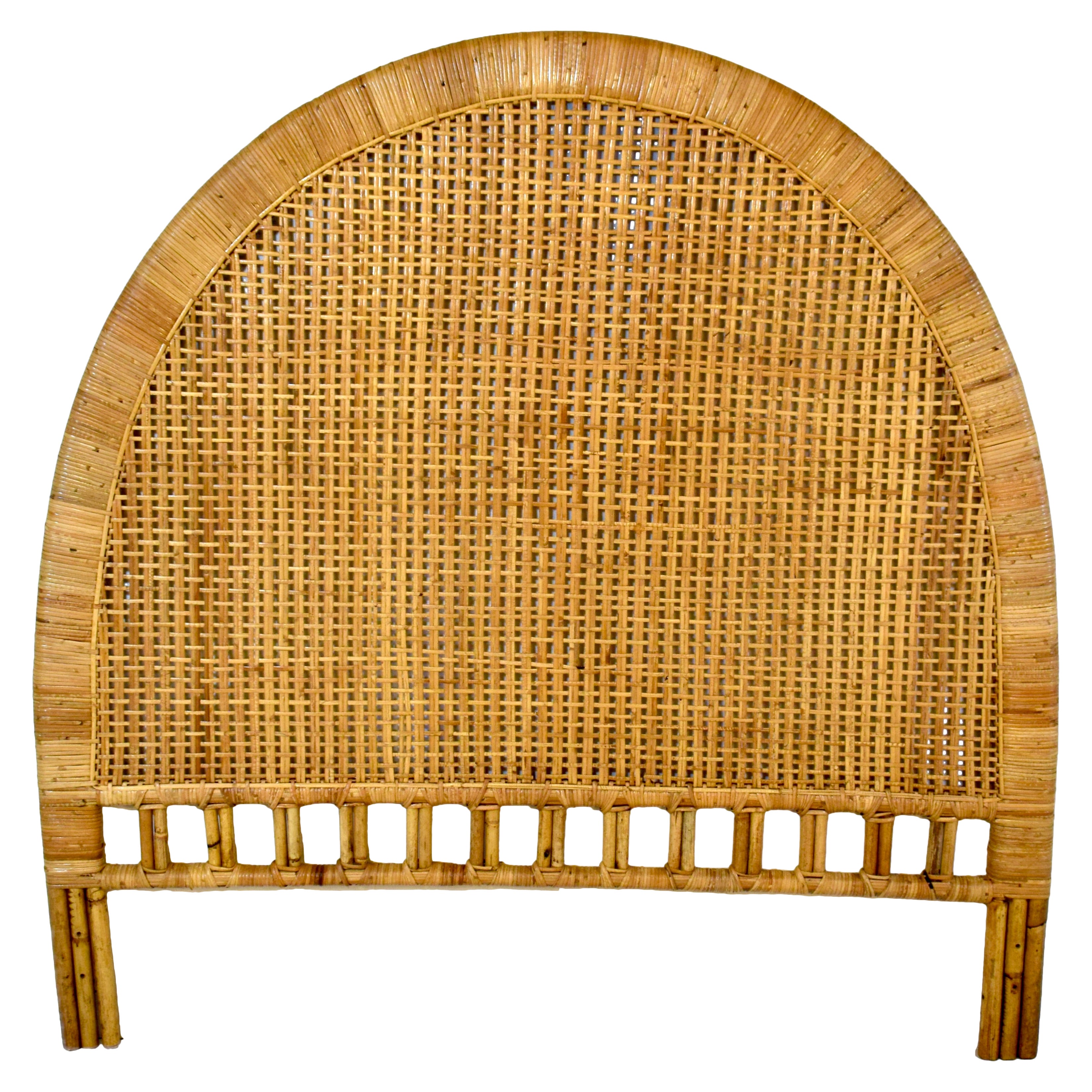 Vintage Coastal Woven Rattan Arched Full Headboard
