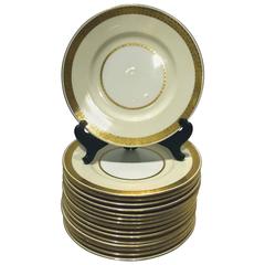 Set of 16, Minton English Gilt Rim Service Plates, circa 1900