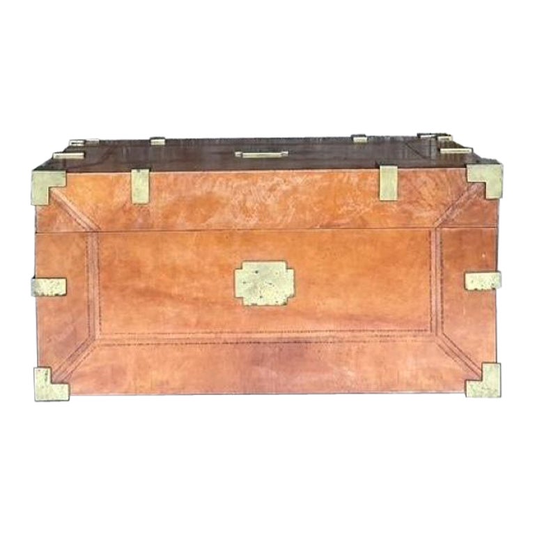 Vintage Boho Leather Wrapped Campaign Trunk