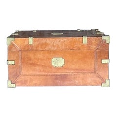 Vintage Boho Leather Wrapped Campaign Trunk