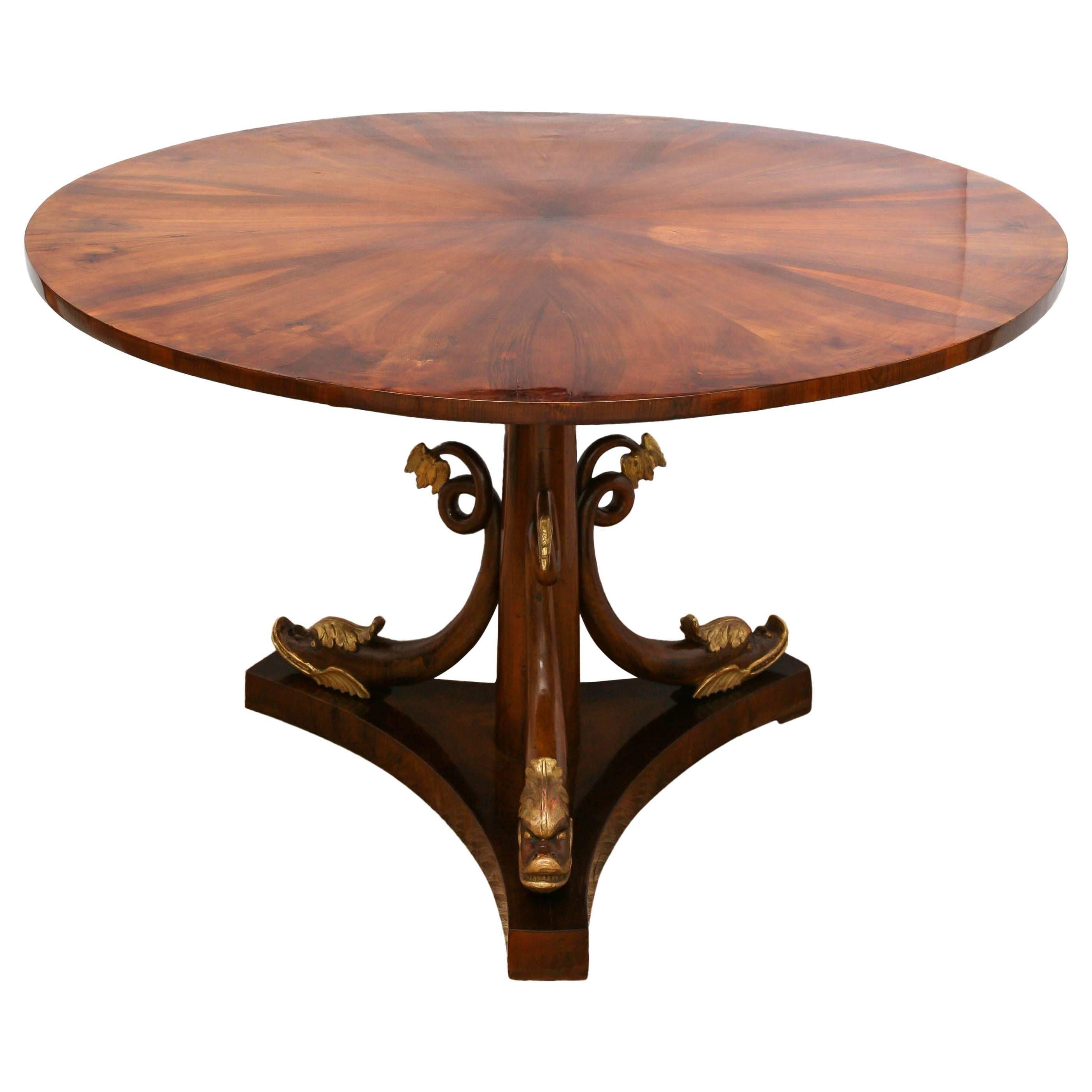 Early Biedermeier Walnut Table with Carved Snake Base For Sale
