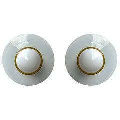 Pair of Sconces Opal Murano Glass Disc by I TRE, Italy, 1970s