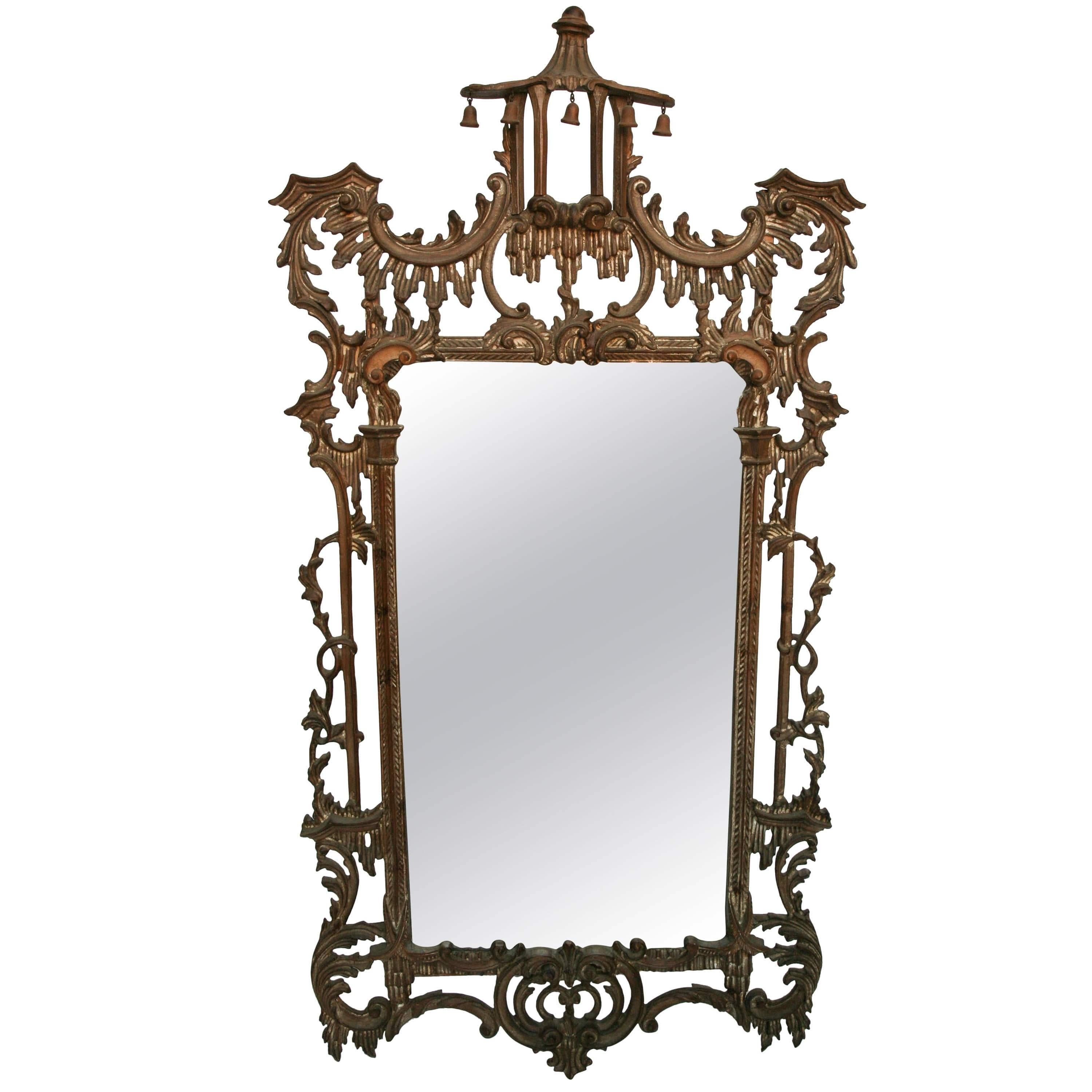 Elegant Chinoiserie Mirror with Pagoda Crown