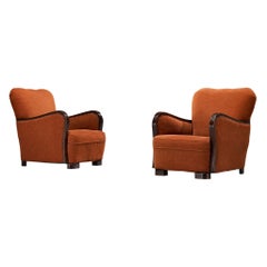 Pair of Art Deco Lounge Chairs in Burnt Orange Colored Fabric