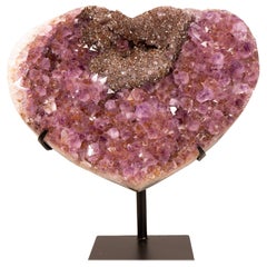 Purple Amethyst Heart with Sparkly Galaxy Druzy Nest, Large Size Crystal Decor