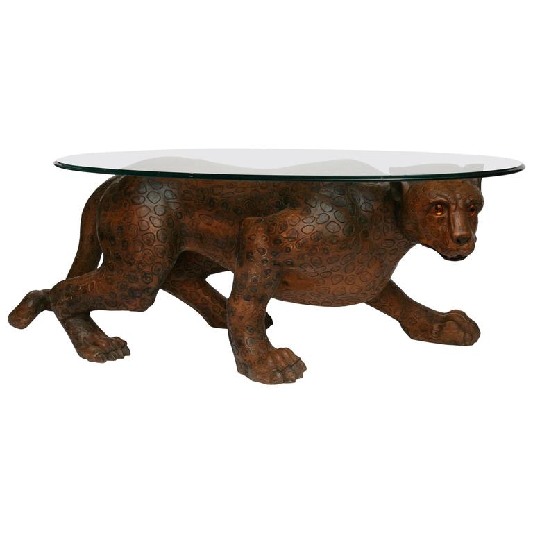 LifeLike Carved Wood OverSized MidCentury "Leopard" Cocktail Table