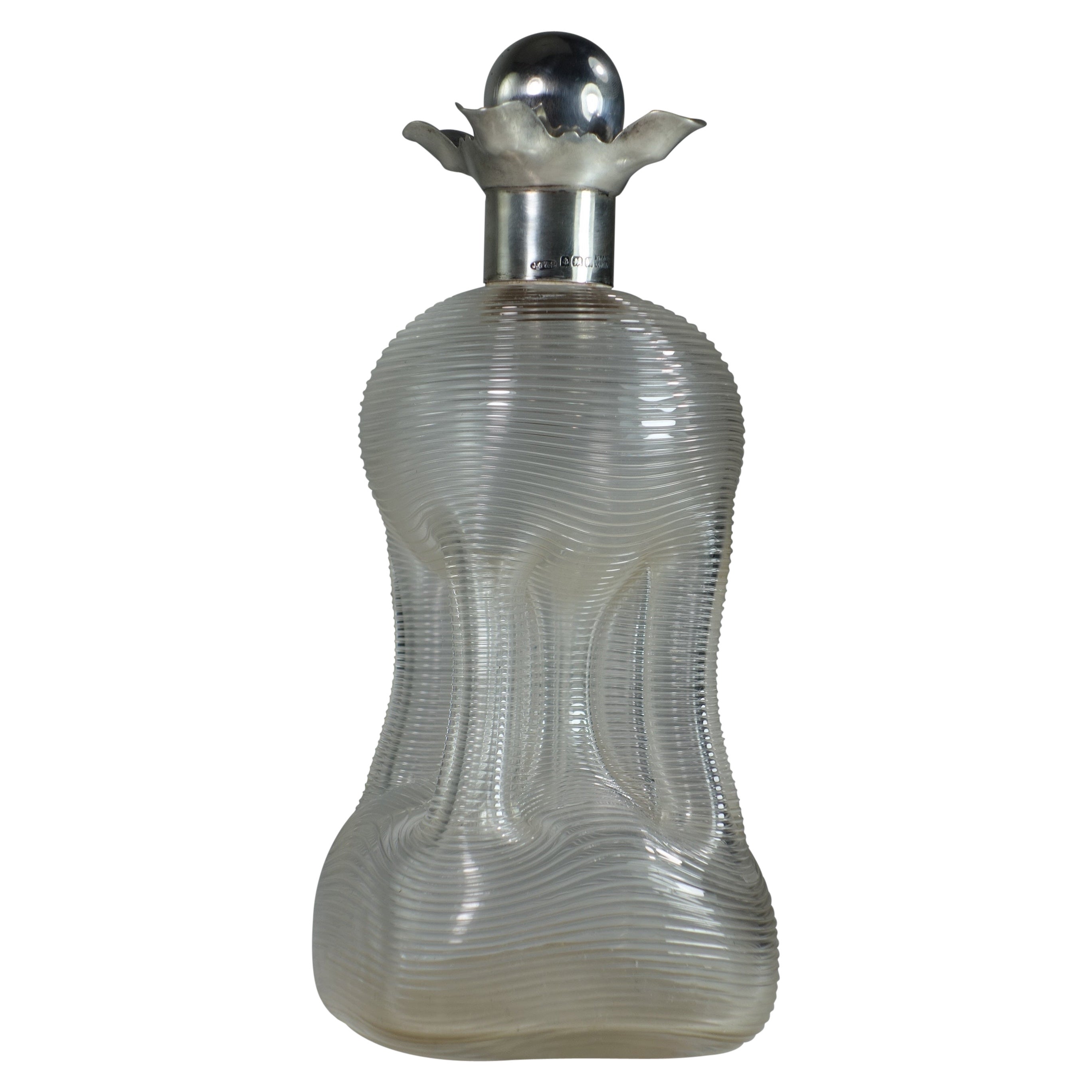 1890 Asprey London Victorian Sterling Silver Glass Decanter