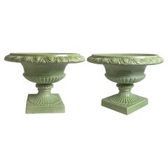 A Pair of Faience Green Italian Urns, retailed by Bergdorf Goodman