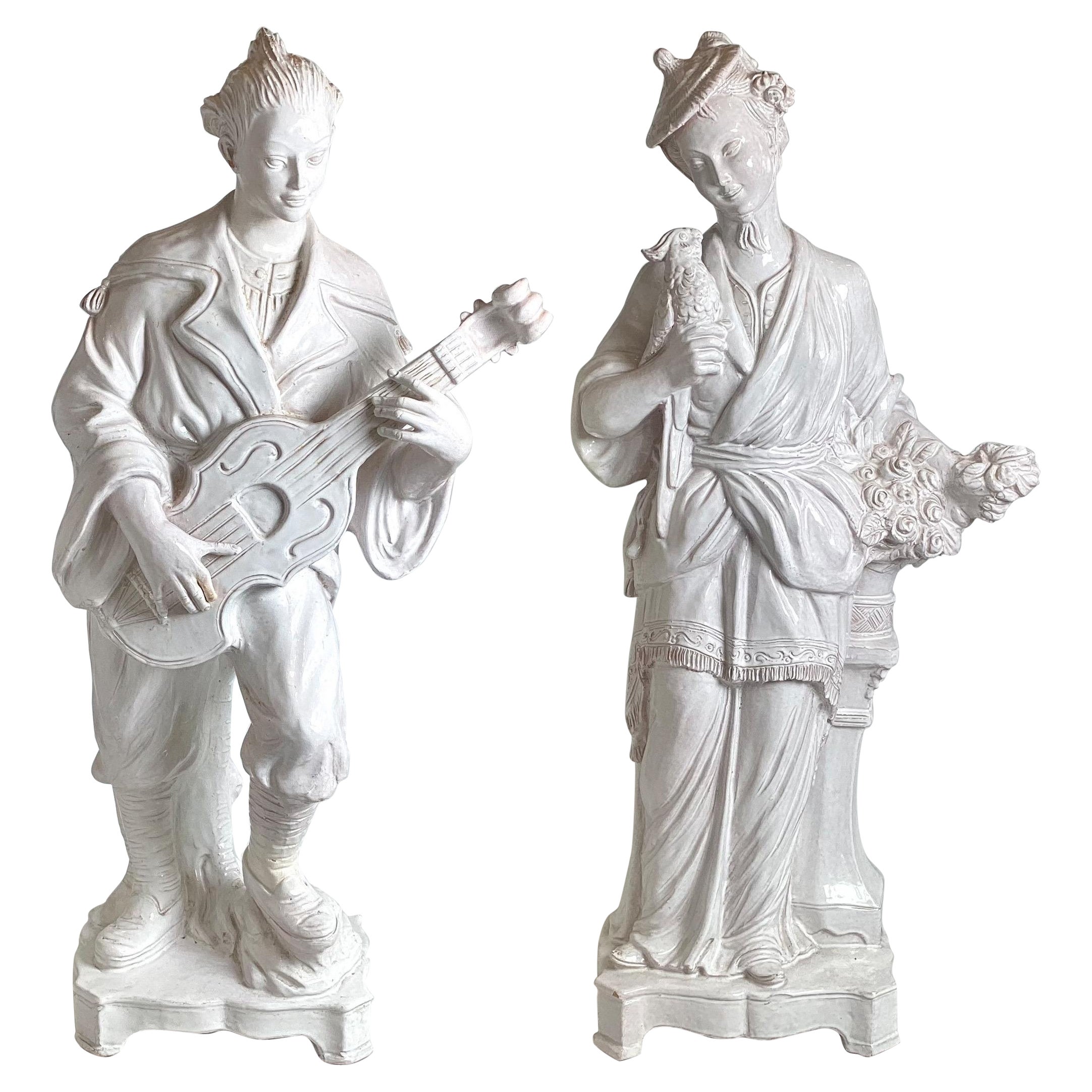 A Pair of Italian Faience Chinoiserie Figures, Mid 20th Century For Sale