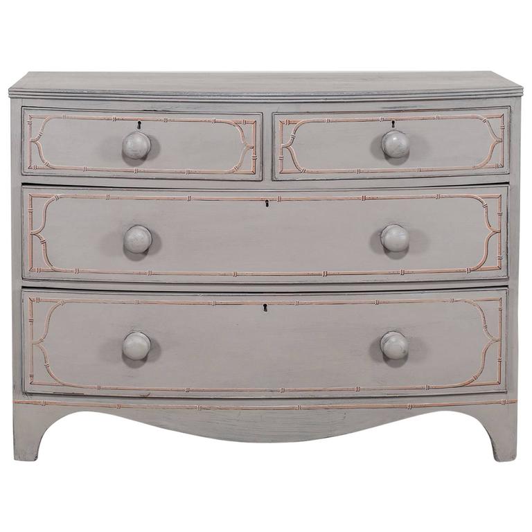 Painted Antique English Bowfront Chest of Drawers, circa 1875 at 1stDibs