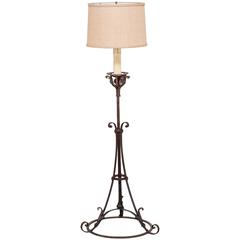 Antique French Forged Iron Candle Stand Floor Lamp, circa 1900