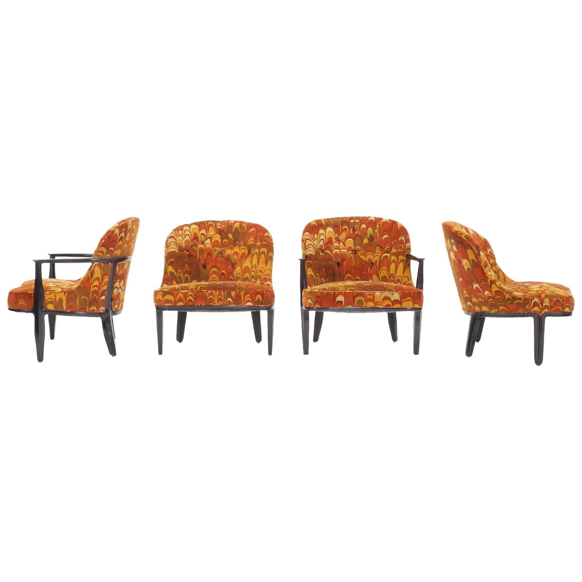 Four Janus Chairs Edward Wormley for Dunbar. Original Jack Lenor Larsen Fabric