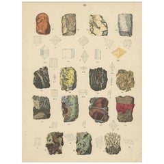 Geology Print of Mineral Forms and Crystal Structures by T Bromme c1865