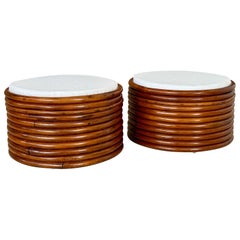 Pair of Mid-20th Century Refinished Stacked Bent Rattan Ottomans in the Manner o