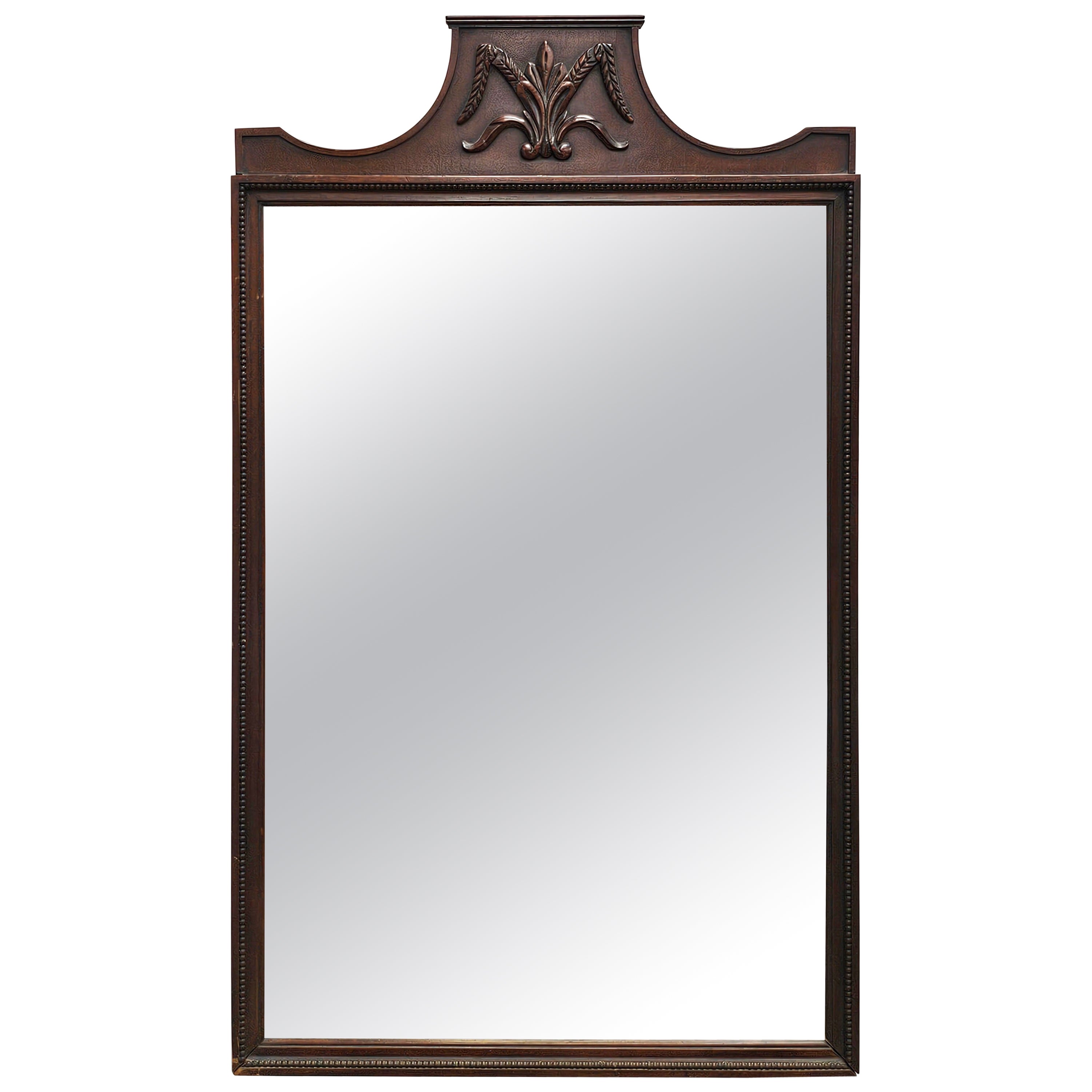 Mid 20th Century Carved Wheat Grass Mahogany Frame Wall Mirror in vendita
