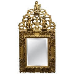 Antique A Gilded Mirror with Three Cherubs, 19th Century