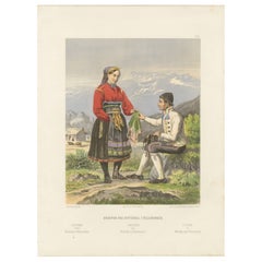 Antique Norwegian Costume Print – Hitterdal in Telemark, circa 1860s