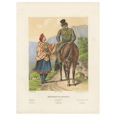 Setesdal Traditional Dress – Daily Wear from Norway, Antique Lithograph, c.1860