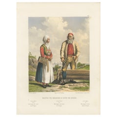 Folk Costumes near Bergen – Moranger and Oster Couple, 19th Century Print