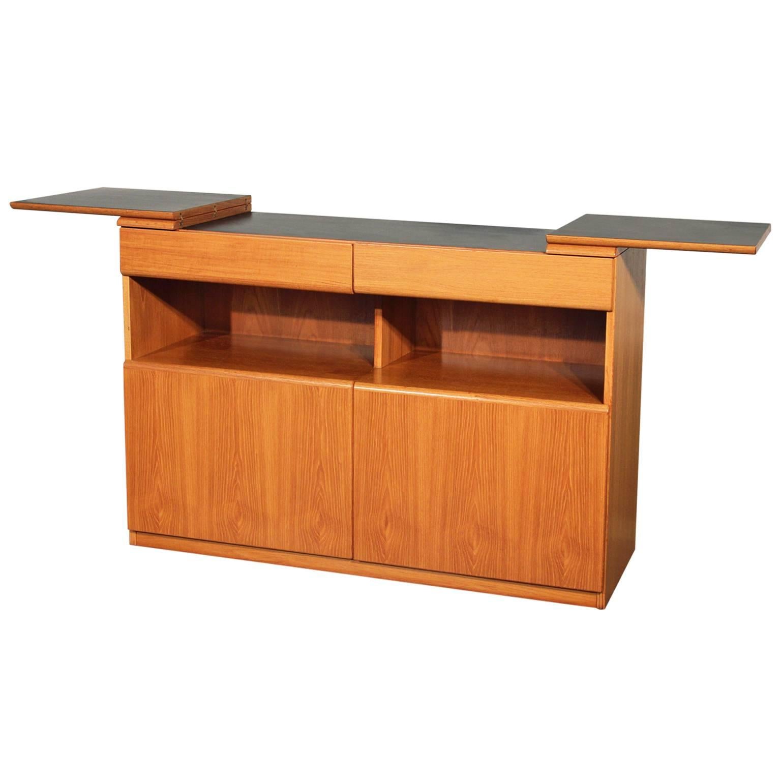 Vintage Danish Mid-Century Modern Teak Dry Bar with Flip Out Top