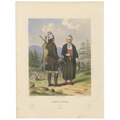 Antique Traditional Dress from Surendal, Norway – Hunting Scene, 19th Century Print